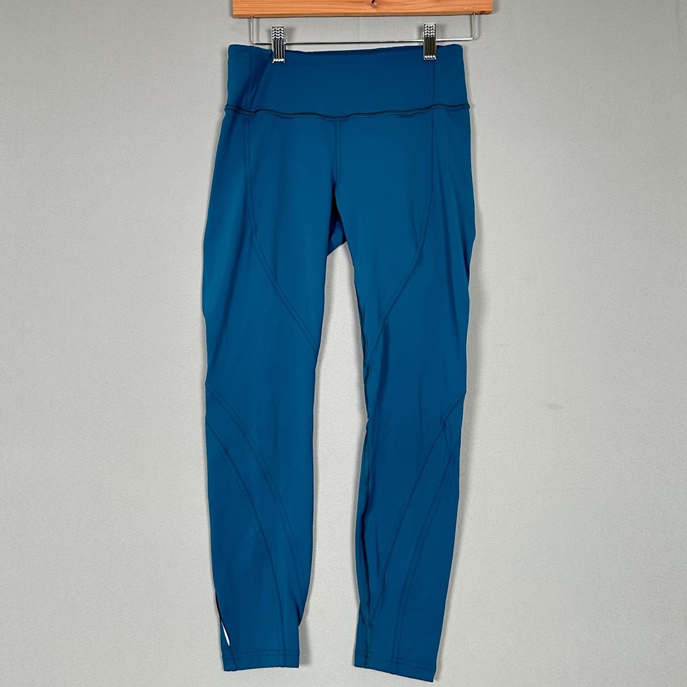 Lululemon Teal Blue High Rise Running Leggings with Reflective Detail‎ Size 6